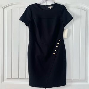 Shoshanna Black Short Sleeve Shift Dress Gold Button Size 6 NWT